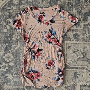 Floral Women's Maternity Short Sleeve Top - Pink and Blue